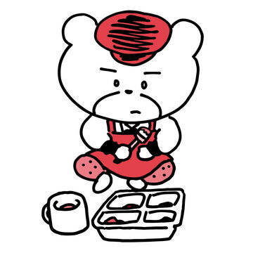 絵の具で絵を描くクマのキャラクター