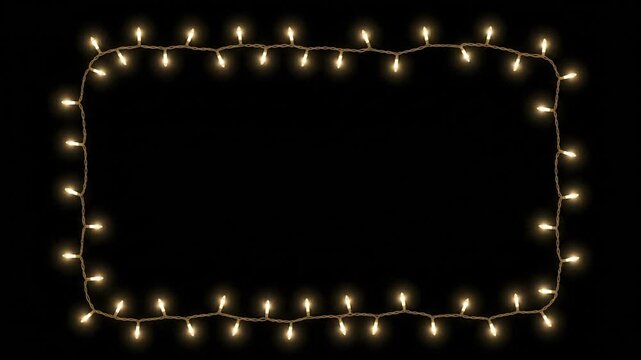 Christmas Lights Frame on Black Background.