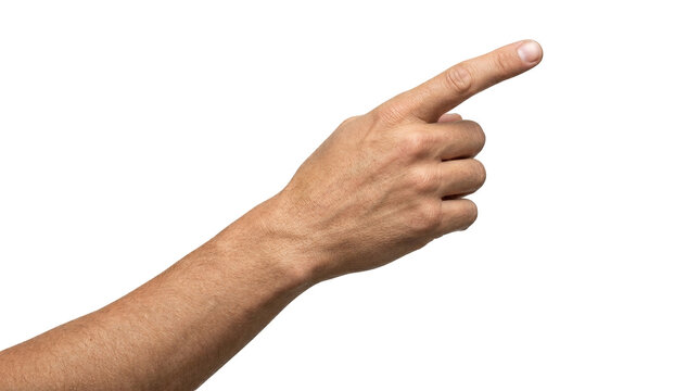 A woman's hand with an extended index finger, as if pressing something isolated on white background with clipping path.index finger reaching t touch, tap, click.