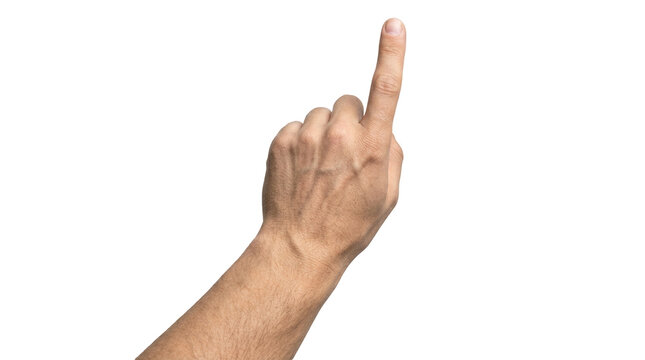 A woman's hand with an extended index finger, as if pressing something isolated on white background with clipping path.index finger reaching t touch, tap, click.