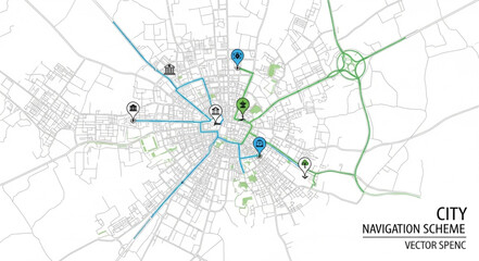 City Navigation Map Detailed View. © Tama