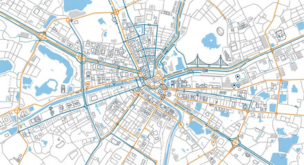 City Map with Roads and Waterways.