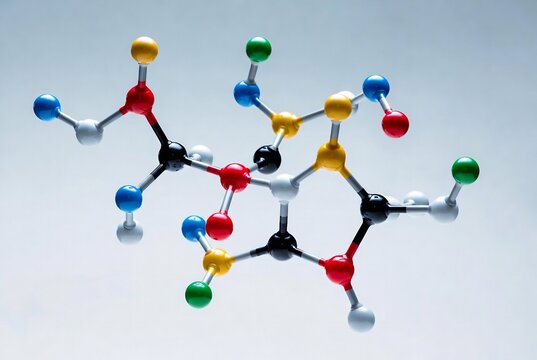 It depicts a model of glucose, a sugar molecule, suspended against a white background.