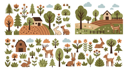 Fototapeta premium Cute Farm Animals & Nature Elements Vector Graphics for Rural Lifestyle & Country Decor