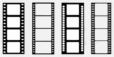 Four strips of black and white film with varying frame counts