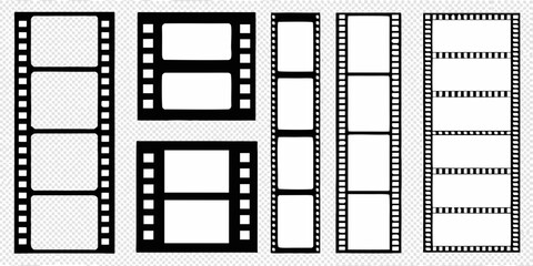 Collection of black and white filmstrip frames on a gray background