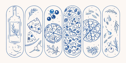 Six skateboard deck designs featuring illustrations of food and botanicals © Piku