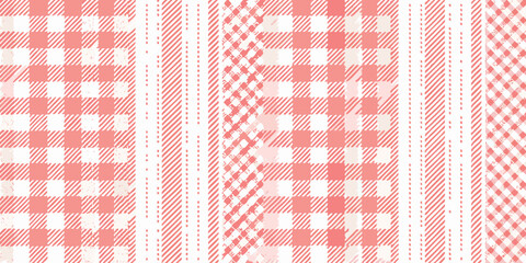 Red and white gingham patterns repeating vertically across the image