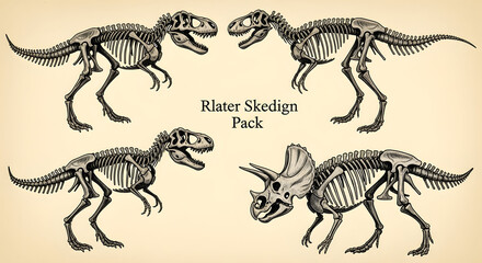 Naklejka premium Authentic museum-style dinosaur sketches. Rough charcoal texture for a vintage, educational feel. 