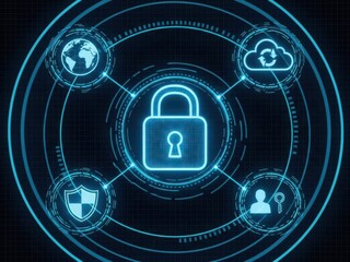 Fototapeta premium Glowing Blue Cybersecurity Network with Global Data Protection