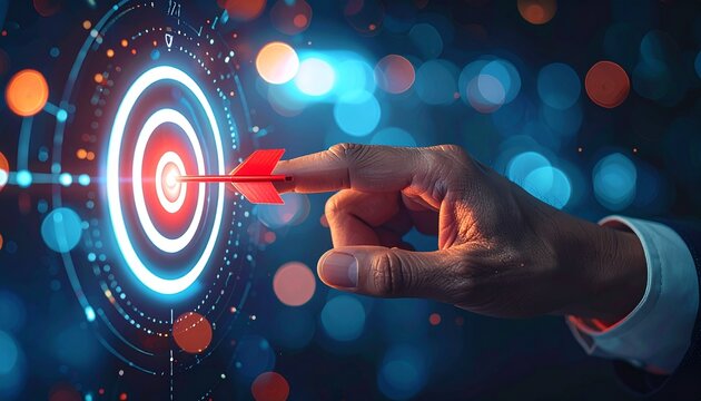 Business Goal Setting Concept Businessman Targeting Dartboard with Digital Stylus
