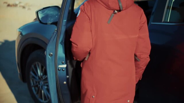 Unlocking Car Door Using Key Fob Keyless Entry System. Vehicle Access And Security Technology