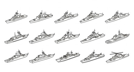 Collection of Naval Warships Illustration. © Kang