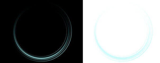 Abstract Teal Light Ring, Glowing Circular Swoosh for Overlay on Transparent Background © Noy