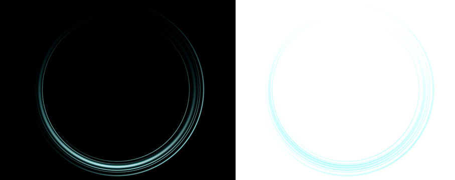 Abstract Teal Light Ring, Glowing Circular Swoosh for Overlay on Transparent Background