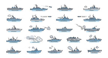 Collection of Various Navy Ship Illustrations. © Kang
