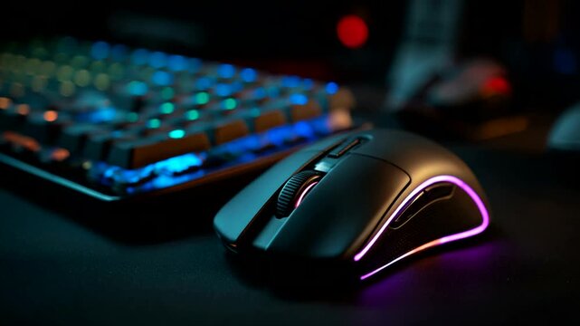 Gaming mouse with RGB lighting on a desk setup