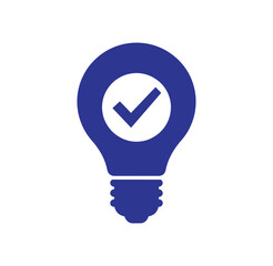 Fototapeta premium Blue light bulb icon with check mark symbol inside isolated on white background