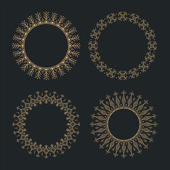 Seamless Circular Ornamental Round Set. Gold on Black Mandala Frames Collection © Marina Storm