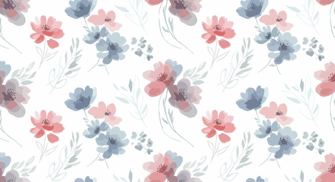 Whimsical arrangement of flowers and leaves in a seamless and decorative layout