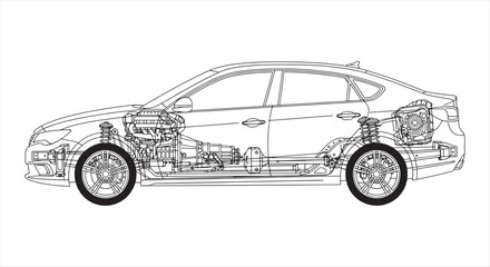 Fototapeta premium Car Blueprint Design – Automotive Engineering CAD Technical Drawing