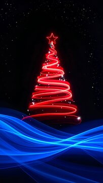A digital illustration of a neon-lit Christmas tree