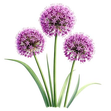 A digital illustration of three purple flowers with green stems