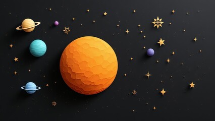 Fototapeta premium Paper Cut Solar System with Sun and Planets on Black Background