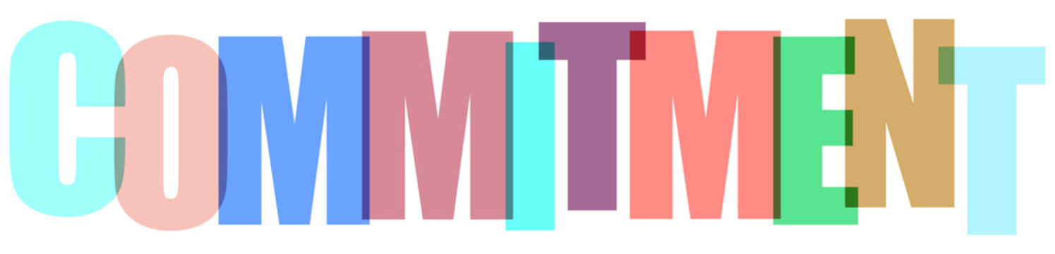 Colorful commitment text in various colors on transparent background