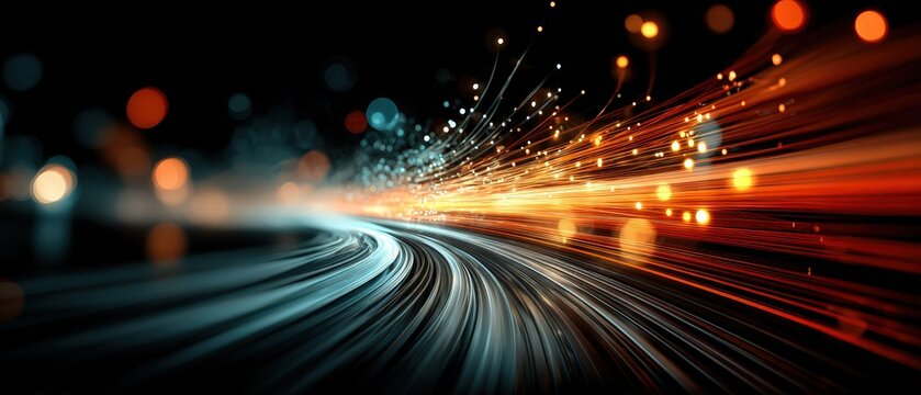High speed data connecting global networks, powerful fiber optic data streams accelerating digital information flow
