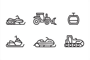 Winter Sports Transportation Icon Pack With Snowmobile And Snowcat © MD.sahadat