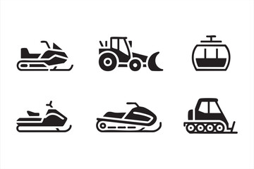 Minimal Ski Resort And Snow Vehicle Line Icons For Mountain Tourism © MD.sahadat