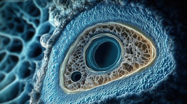 Sports Eye Safety: scientific illustration of human cornea micro tissue structure layers, no text no labels, cross-section showing epithelium bowman layer stroma descemet membrane endothelium