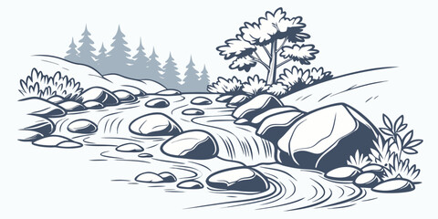A small stream with rocks and grass Vector © Adobe 