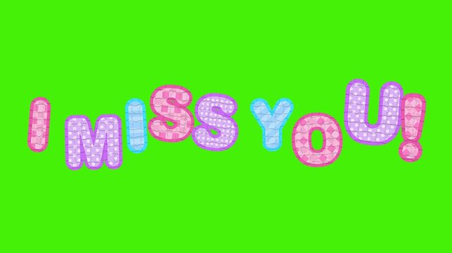 4k video i miss you text animation. soft pastel color i miss you text animation with Green Screen background perfect for valentine card animation or for a romantic letter.