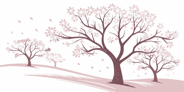 A row of leafless trees in a snowy landscape Vector