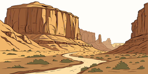 A desert landscape with a river running through it Vector © Adobe 