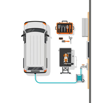 Illustrated Setup of Car Charging via Portable Generator &ndash; Cable, Tools, and Power Flow