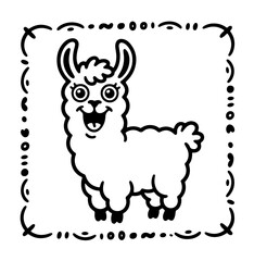 Fototapeta premium Cute llama isolated on blue background. Funny kawaii alpaca character. Cartoon flat style. Vector illustration