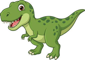 Fototapeta premium Cute green cartoon dinosaur character smiling prehistoric animal kids illustration