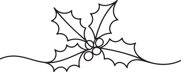 line art drawing holly berry leaves. Modern continuous line art, aesthetic contour. Christmas plant for greeting cards, poster, sticker, logo. Vector illustration.one line vector illustration © Hossen