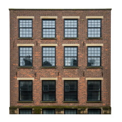 Obraz premium A tall brick building with large windows and a distinctive architectural style