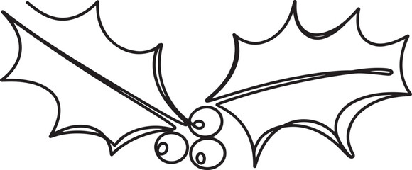 line art drawing holly berry leaves. Modern continuous line art, aesthetic contour. Christmas plant for greeting cards, poster, sticker, logo. Vector illustration.one line vector illustration © Hossen