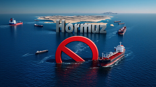Hormuz Strait: A symbolic illustration depicting the Hormuz Strait with several tanker vessels navigating the waters, emphasizing its strategic importance and the challenges faced within the region.