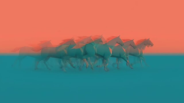 Abstract Digital Art of Galloping Horses Celebrating Year of the Horse with Cultural Festivals and Lunar New Year Symbols