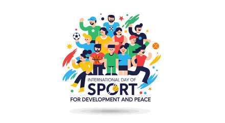 Obraz premium Vibrant illustration of diverse people engaging in various sports activities together, celebrating unity and development through sport