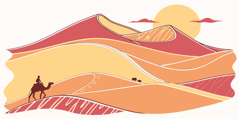 A vibrant and detailed illustration of a sunset over a mountainous landscape Vector © Md Kazi Rahman