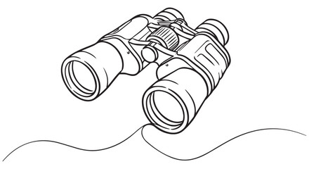 Minimalist line drawing of binoculars on a wavy line, simple illustration for various uses