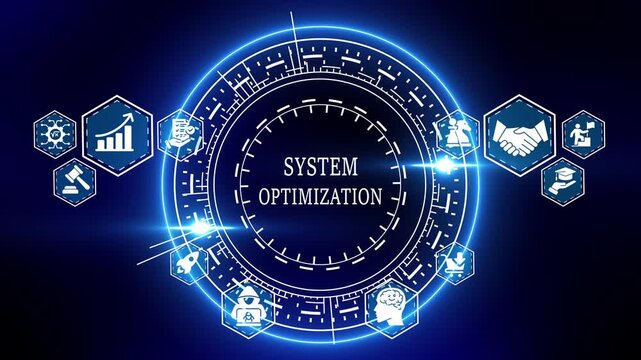 System Optimization Concept with Glowing Blue and Infographic business optimization process improvement