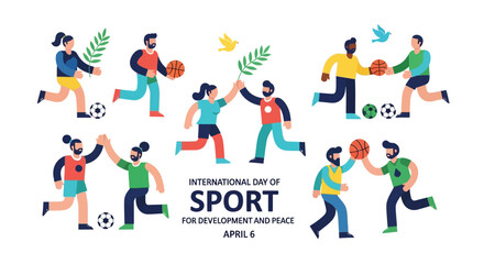 Fototapeta premium Dynamic illustration of individuals engaging in various sports activities, promoting health and unity on International Day of Sport for Development and Peace